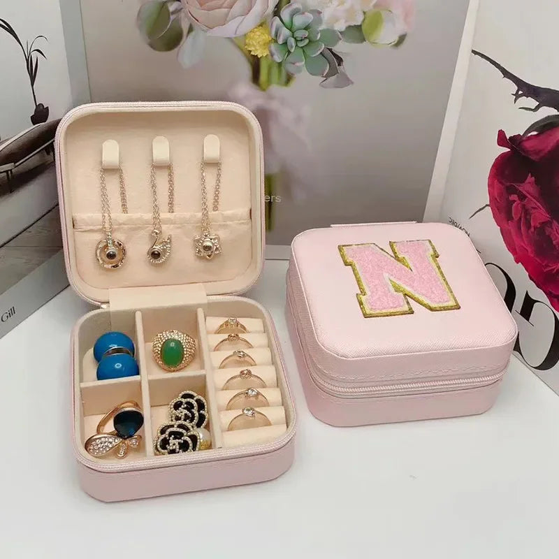 Mini Jewelry Storage Box Bridesmaid Gift Ideas Travel Jewelry Case Initial Letter with Name Birthday Party Box Mother's Day Gift