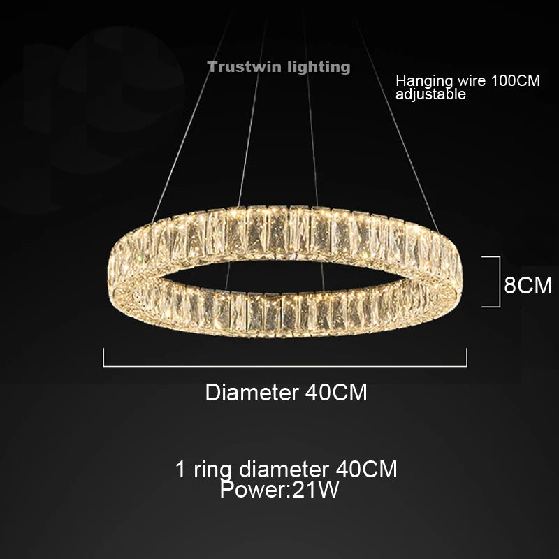 Round Crystal Chandelier Light LED Indoor Modern 40 60 80 100CM Circular Ring Hanging Lamp for Living Dinning Room Bedroom