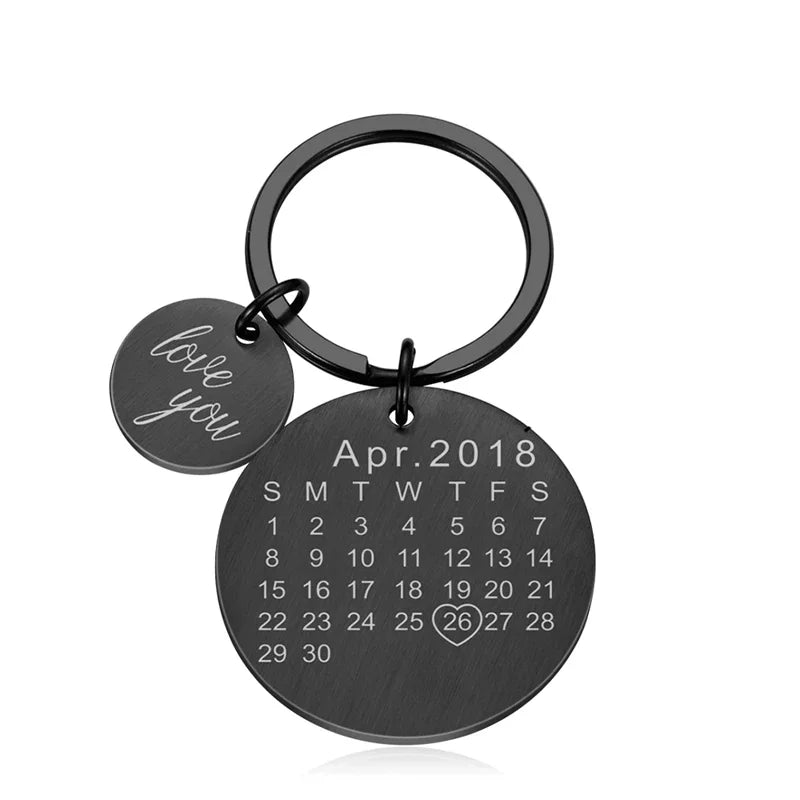 Personalized Stainless Steel Engraved Calendar Date Keychain Custom Keyring Gift For Wedding Anniversary Gift