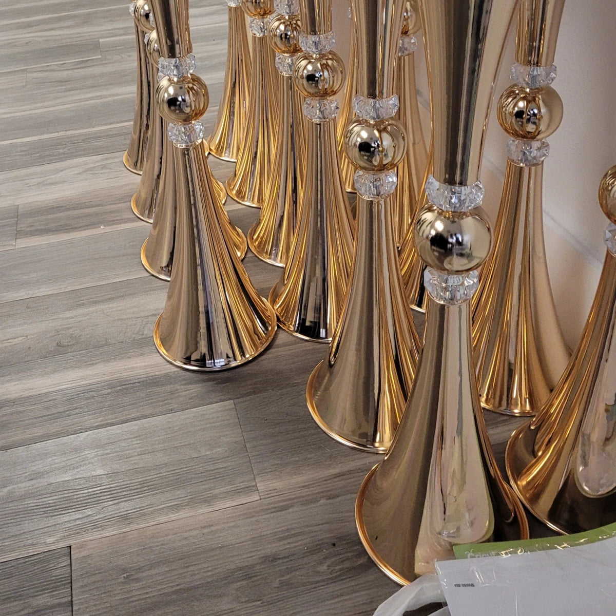 10pcs )Tall 60cm/50cm/70cm/80cm/100cm) Wedding Supplies Gold Metal Crystal Flower Stand Wedding Table Decoration Centerpiece w30