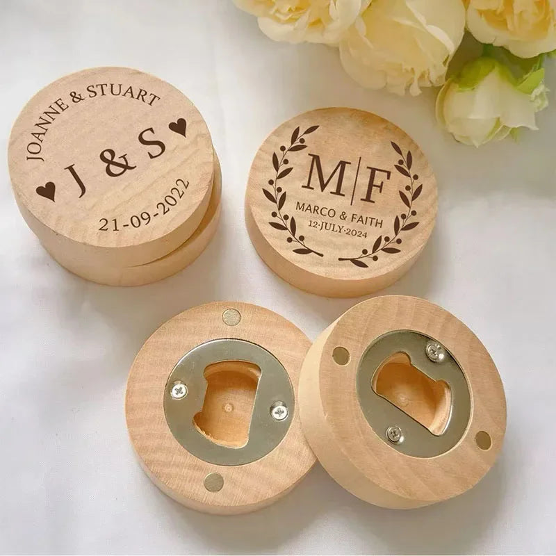 Personalised Wooden Bottle Opener Engraved Portable Magnetic Wooden Round Opener Bridesmaid Wedding Favors Custom Baptism Gift
