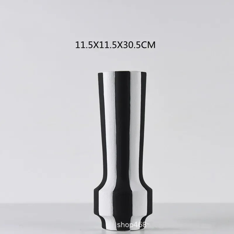 Modern simplicity black and white striped ceramic vase decoration home living room flower arrangement vase decoration