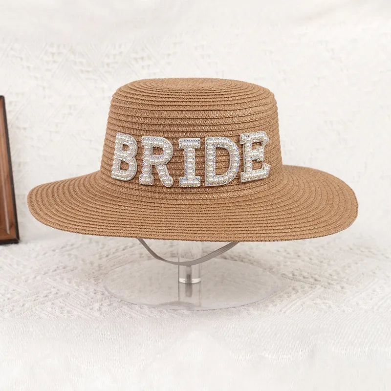 Bride Hat Straw Sun Hat Rustic Wedding Gift Present Bachelorette Hen Party Bridal Shower Honeymoon Travel Decoration Photo Props