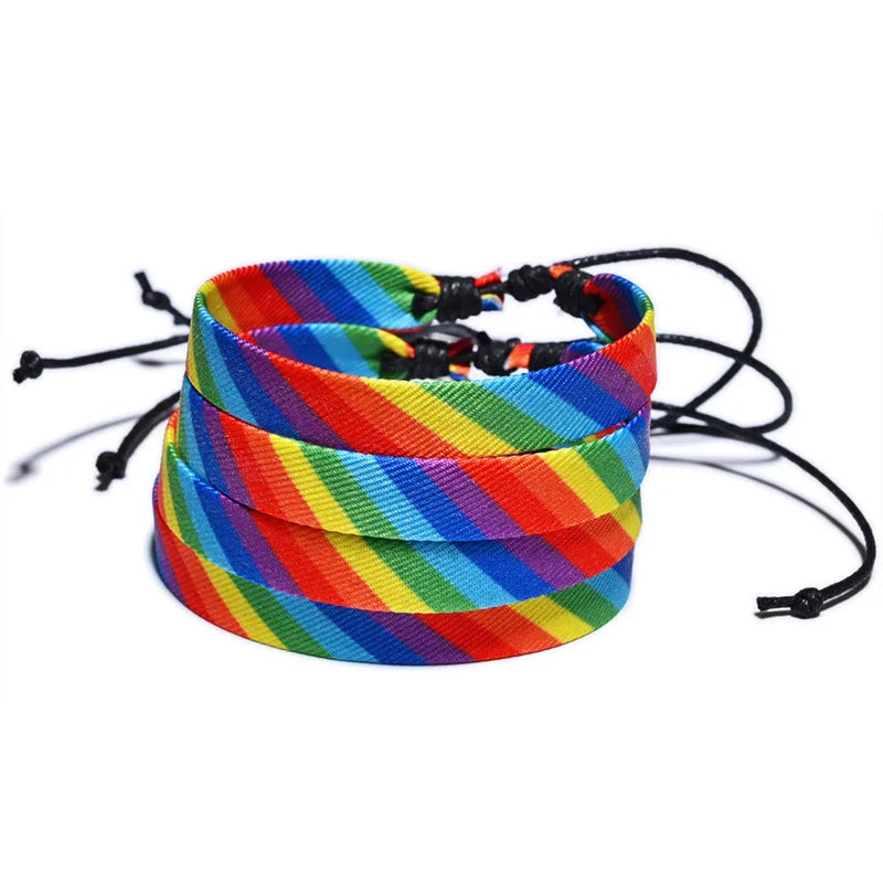 Handmade Braided Rainbow Bracelet Adjustable Lesbian LGBT Pride Month Bracelet