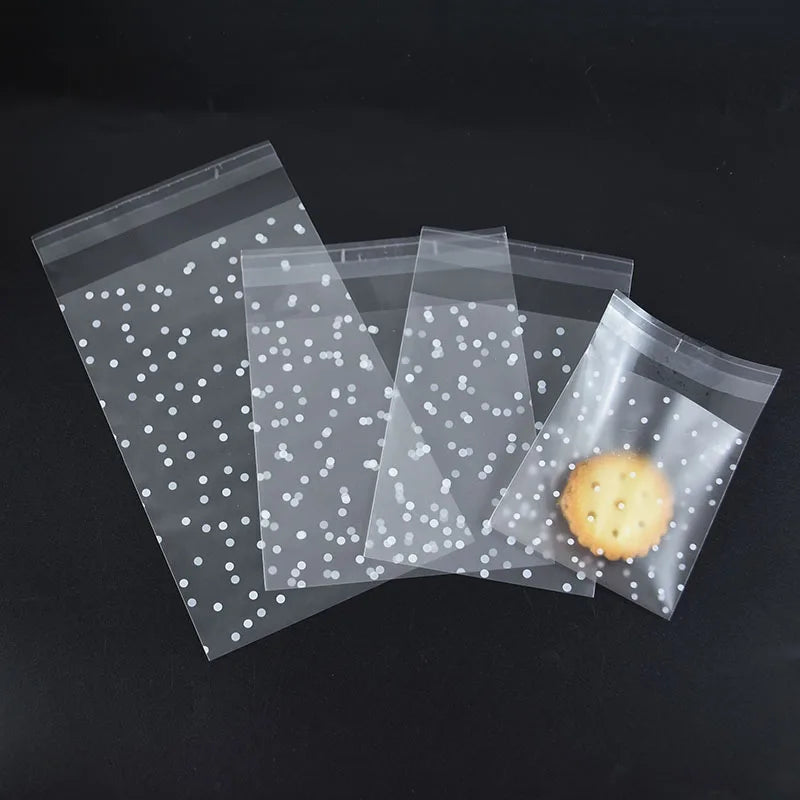 100Pcs Transparent Dot Candy Cookies Self Adhesive Gift Bag Pouches Wedding Brithday Gifts Packaging Bags Biscuits DIY Baking