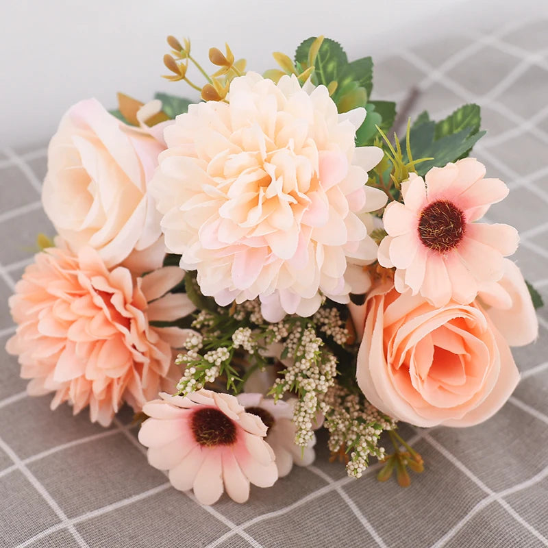 Autumn Artificial Flowers Rose Bride Bouquet Wedding Christmas Living Room Table Decoration For Vase Home DIY Fake Plants