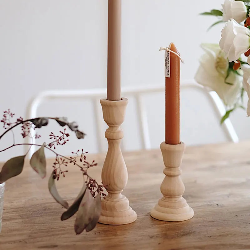 Unfinished Candlesticks Holders, Retro Unpainted Wood Classic Craft Candlesticks Holders Wedding Decorations 6.88 x 2.48 /1.96