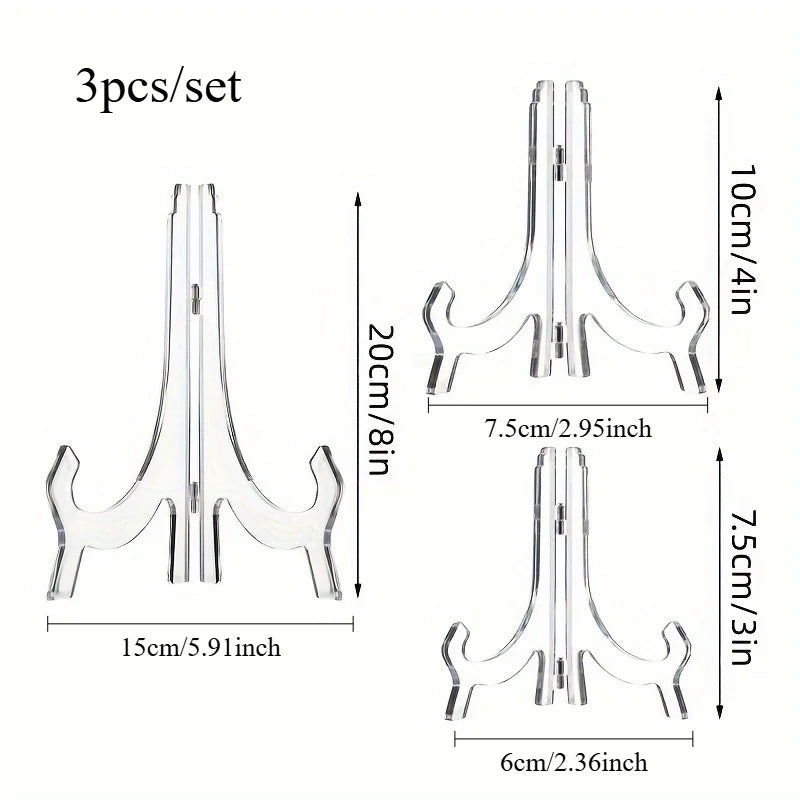 3pcs/set, Clear Acrylic Easels Display Stands/Plate Stands for Display Photos Holder Picture Frames or Other Items At Weddings