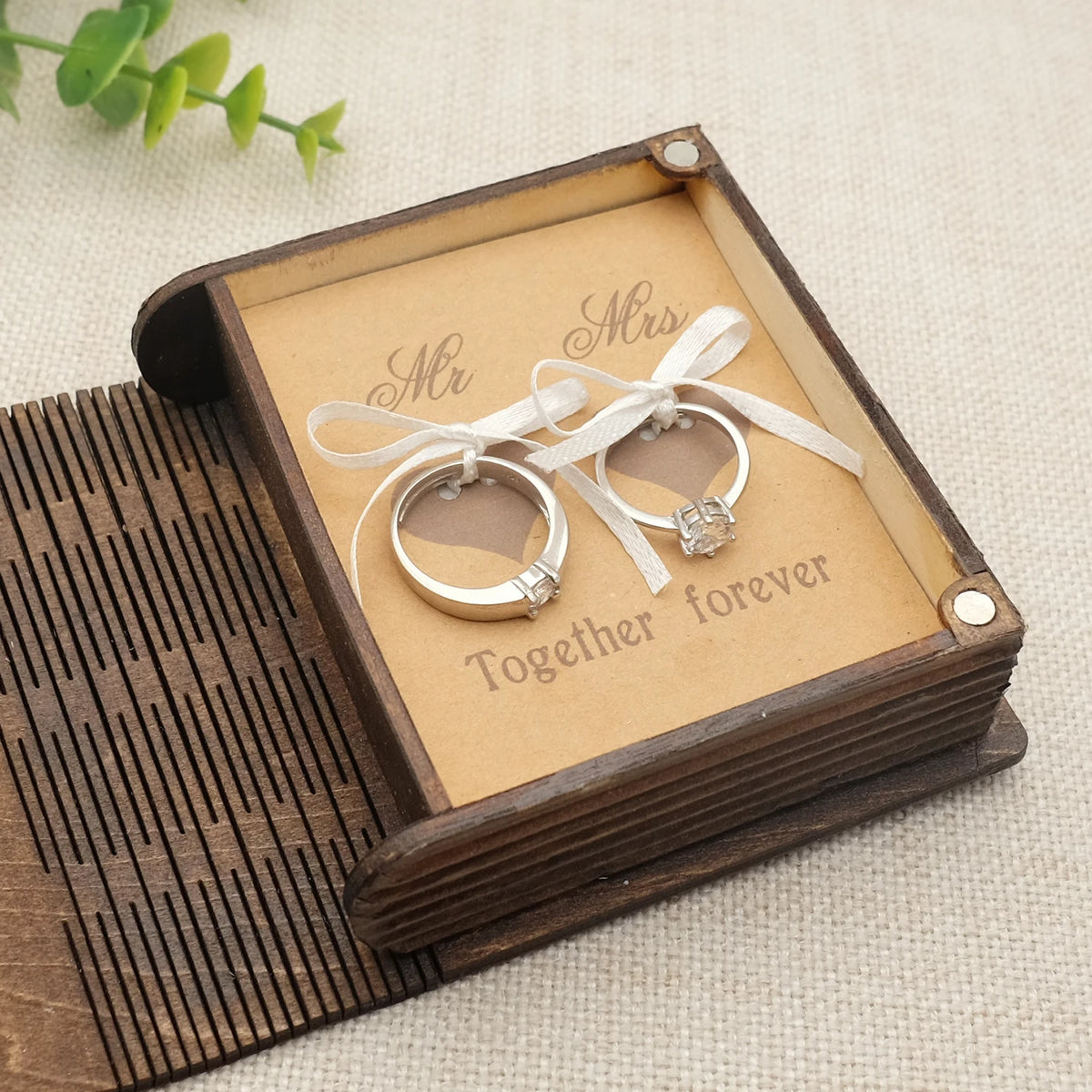 Personalized Wedding Rings Box Custom Wedding Rings Bearer Pillow Rustic Wooden Book Box Engagement Ring Holder Wedding Decor