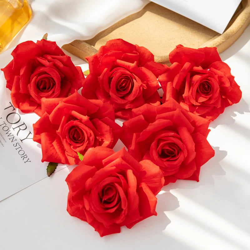 100PC 10CM Wholesale Artificial Flowers for Scrapbook Christmas Home Decor Wedding Garden Rose Arch Fake Silk Head Candy Box