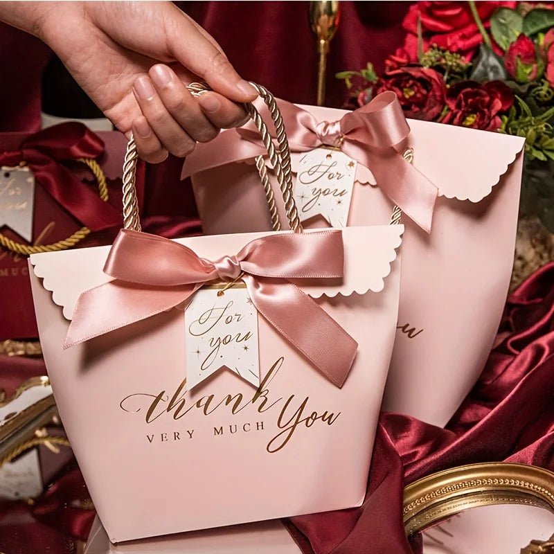 5/10pcs, Pink Thank You Handbag, Valentine's Day Gift Packaging Bags, Thank You Handbag, Hand-held Candy Boxes - Wedding & Party