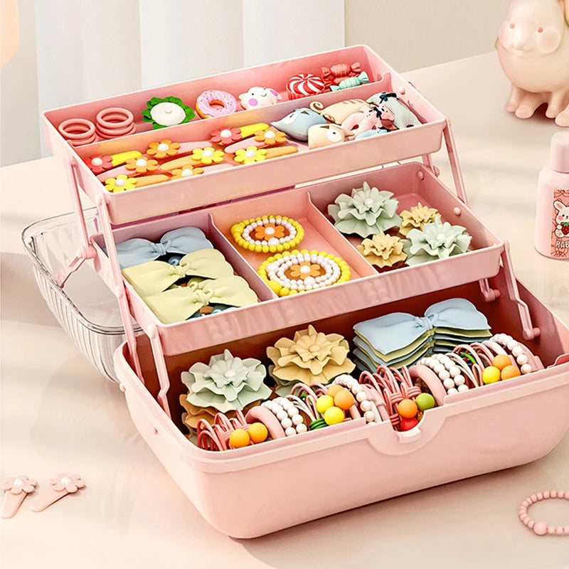 〔CC88〕Multi-layer Hairpin Organizer Cute Girl Jewelry Case Headdress Displays Children's Hair Accessories Storage Box