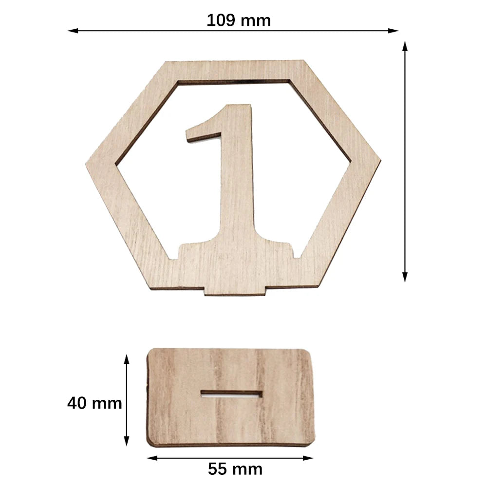 1Set Wedding Table Numbers Sign Hexagon Wooden Seat Number Holders Wedding Decoration Birthday Party Engagement Supplies