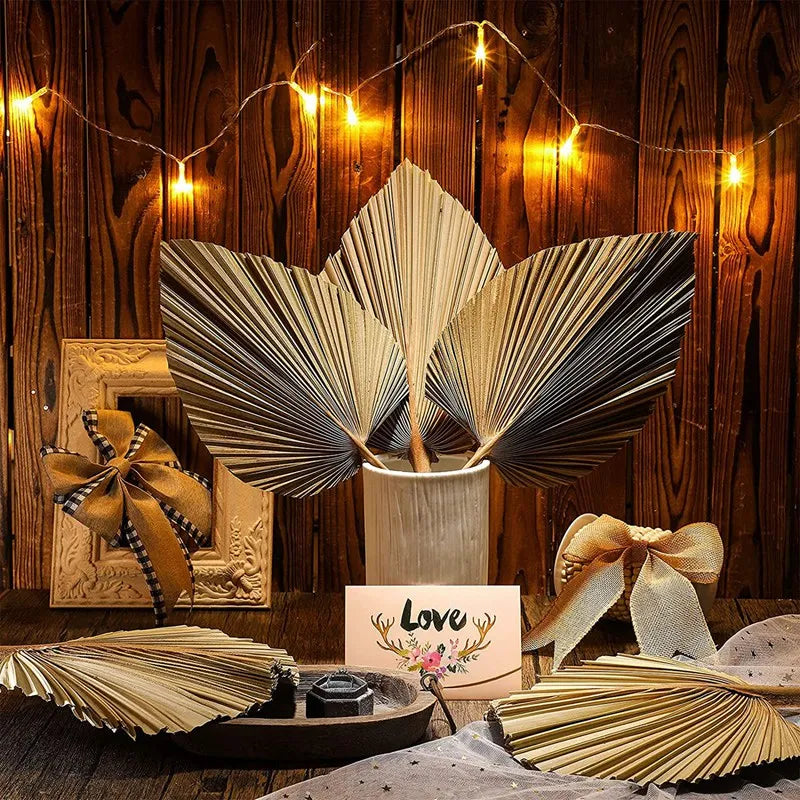 5Pcs Natural Dried Palm Leaves Tropical Dried Palm Fans Boho Dry Leaves Decor For Home Kitchen Wedding