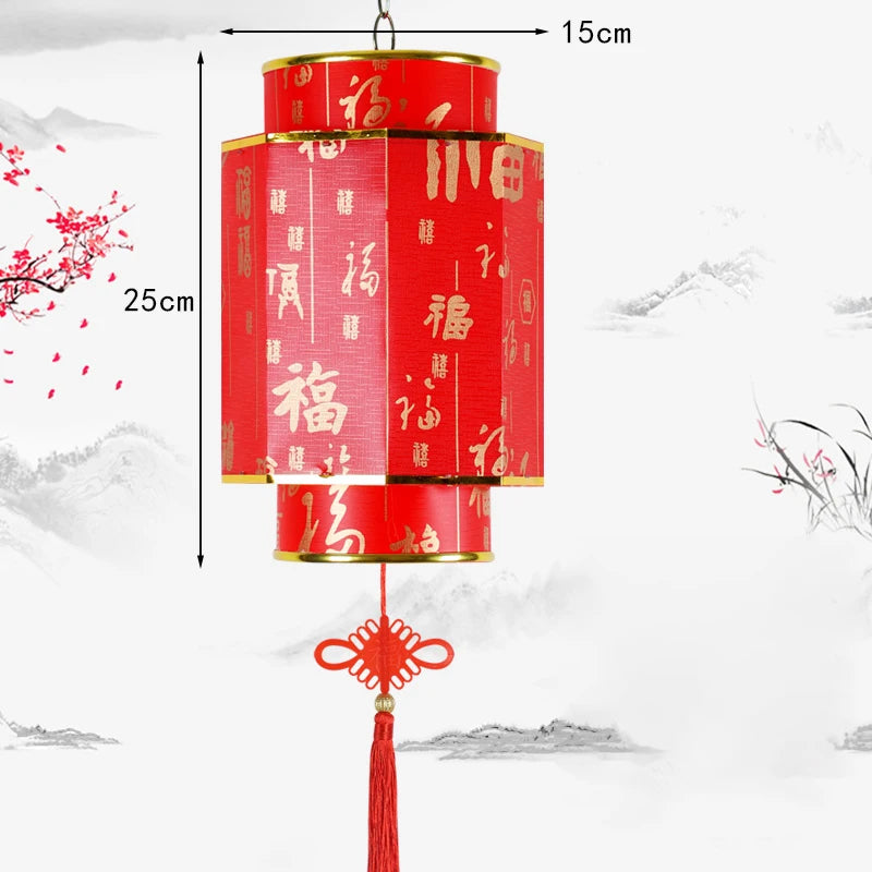 Chinese Red Lantern Chandelier Manual Material Outdoor Waterproof Sunscreen Printed Antique Sheepskin Festival Decor Lantern