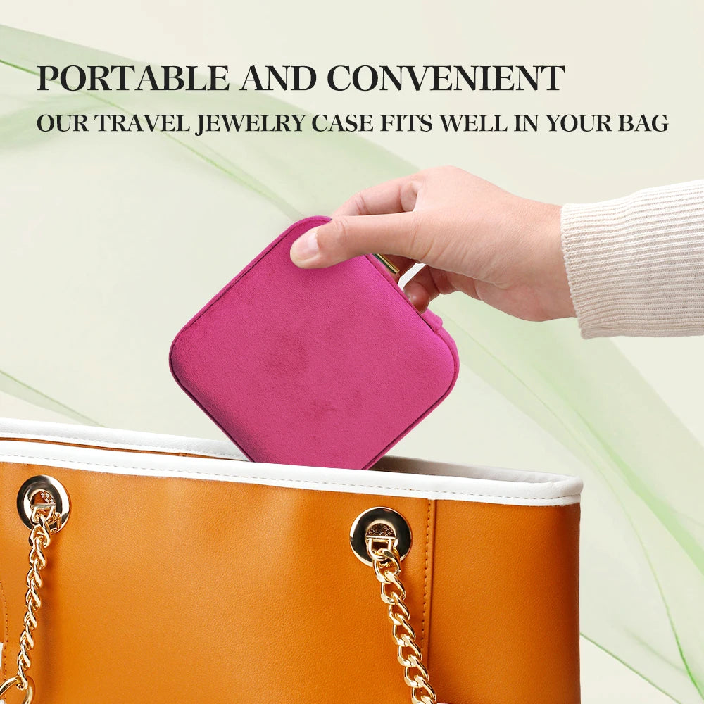 TAIMY Rose Pink Velvet Jewelry Box Business Travel Ring Necklace Jewelry Storage Case Personalized Gift Jewellery Organizer