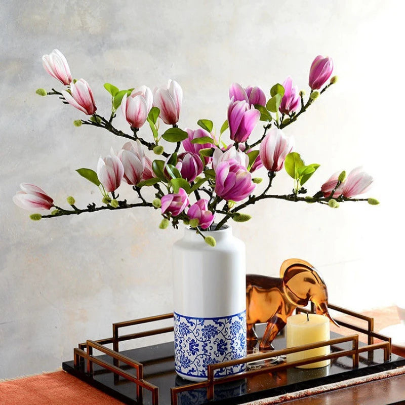 Single branch Artificial Plastic silk Magnolia flowers for Home vase windowsill Wedding Bride Outdoor arch Decoration prop diy