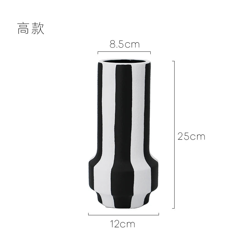 Epeiushome Black And White Striped Ceramic Vase Decorations Coffee Table Dining Table Ornaments Modern Nordic Ins Flower Insert