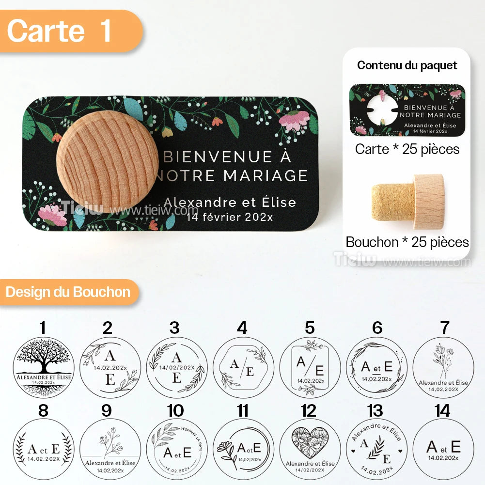 Personalized Cork bottle cap with thank you card for Marriage guests, embaved Wood thank you gifts, personalized Souvenirs for eco-friendly and rustic reception