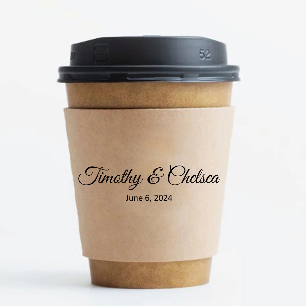 Personalized Disposable Ice Coffee Cup Sleeves Wedding Party Heat-Insulated Cup Holder Bar Reception Corrugated Paper Cup Cover