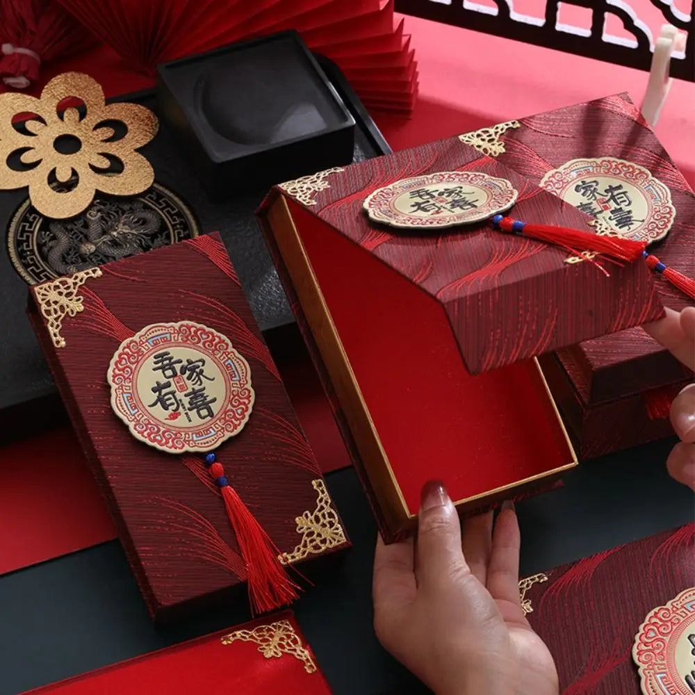 Chinese Wedding Gifted Box High-end Best Wishes Money Pocket Simple Traditional Blessing Red Envelop