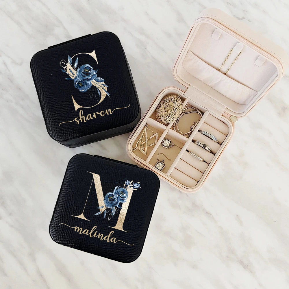 Custom Leather Jewelry Box with Name Personalized Travel Jewelry Organizer Storage Case Bridesmaid Proposal Gifts