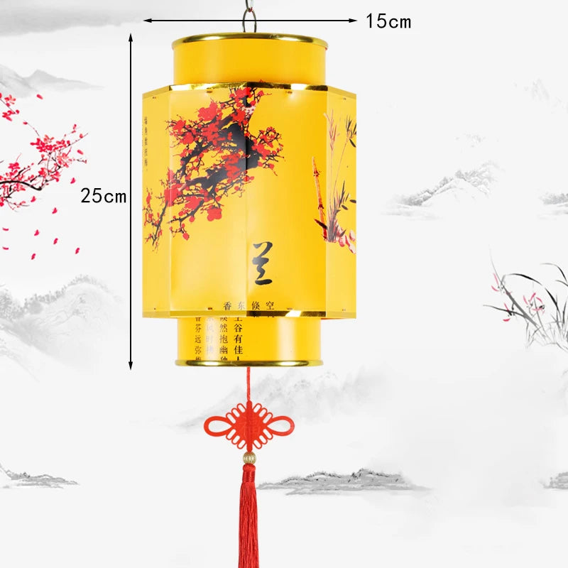 Chinese Red Lantern Chandelier Manual Material Outdoor Waterproof Sunscreen Printed Antique Sheepskin Festival Decor Lantern