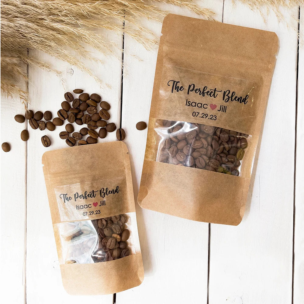 Custom 30pcs DIY Kraft Blend Coffee Bags Wedding Party Personalised Gift Resealable Coffee Chocolate Bean Storage Pouches