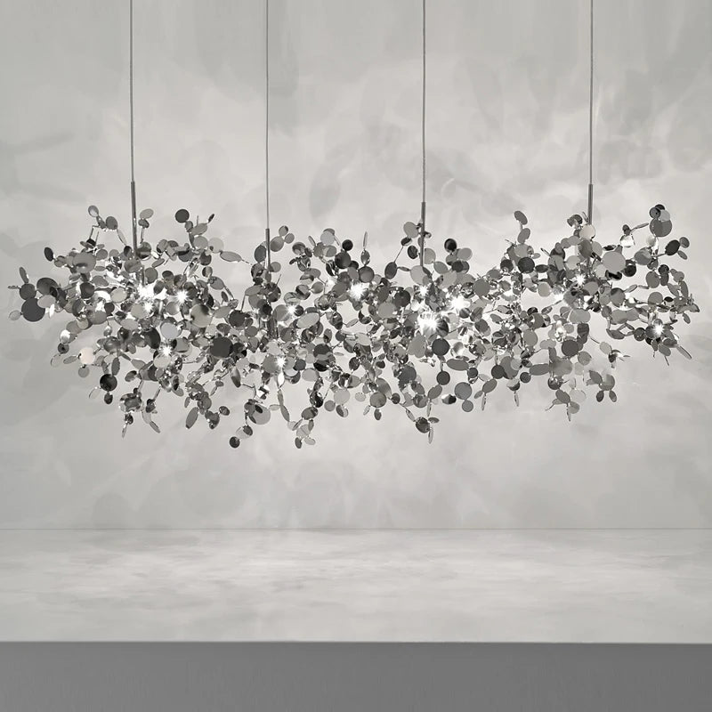 Nordic Modern Personality Stainless Steel Chrome Leaf LED Chandelier Living Room Lamp Bar Table Lamp Dining Room Chandelier