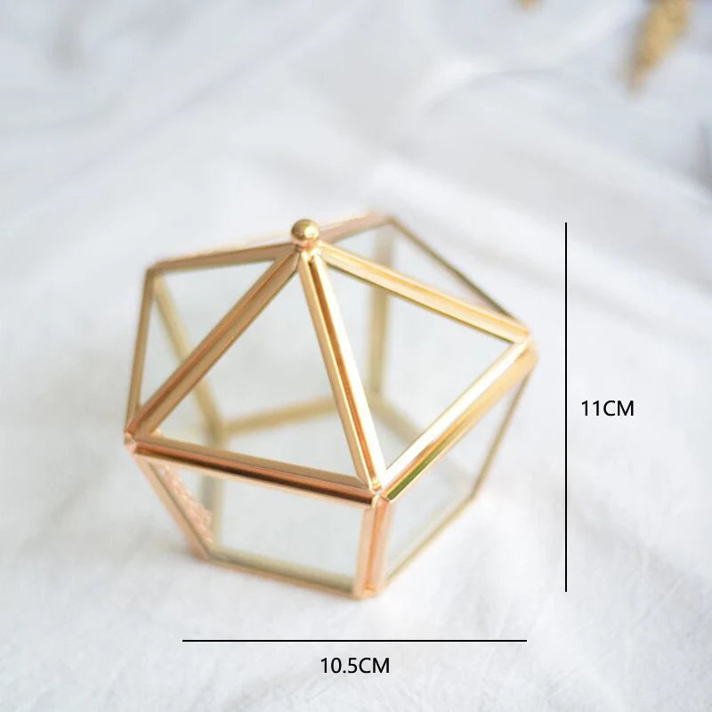 Custom Hexagonal Glass Ring Box Wedding Engagement Valentines Decoration Mr and Mrs Ring Bearer Storage Box for Ceremony