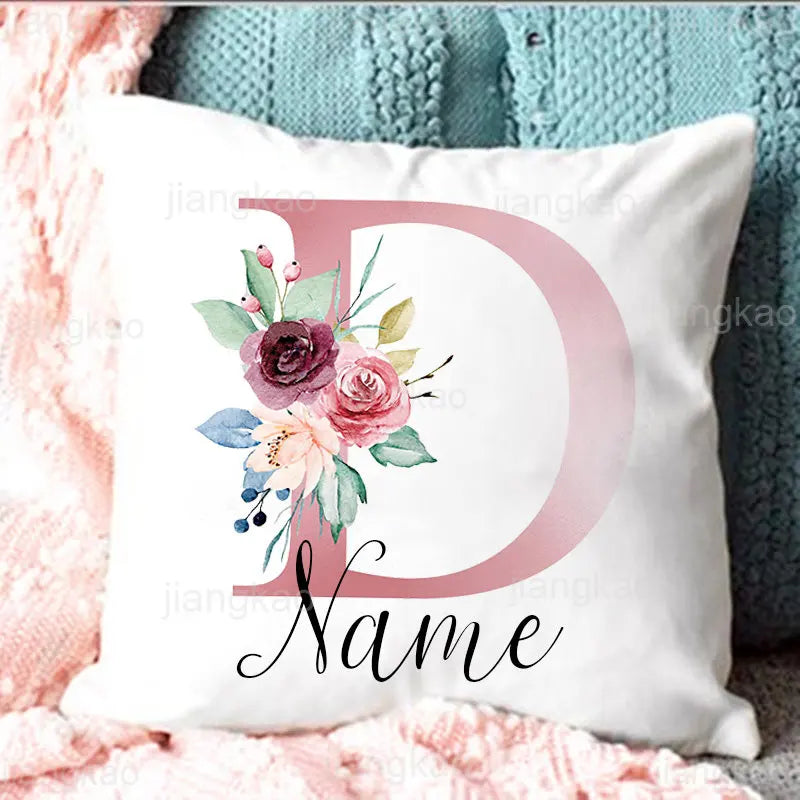 Personalised Pillow Cases Custom Initial Flower with Name Cushion Cover Decortion Pillowcase Housewarming Birthday Wedding Gifts