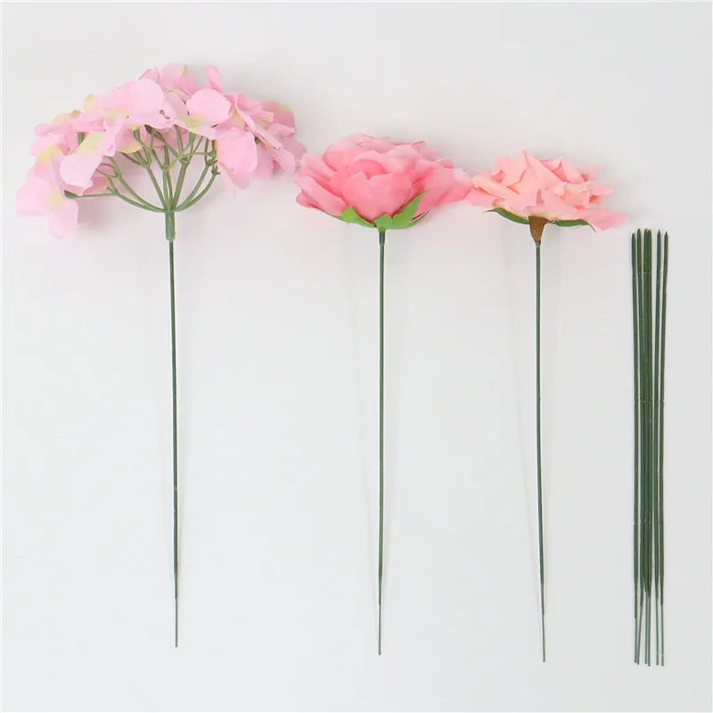 50/200/500pcs Plastic-clad Iron Flower Stem For Artificial Hydrangea Rose 6.69inch Flower Head Stick Rod Wedding Decor Accessory