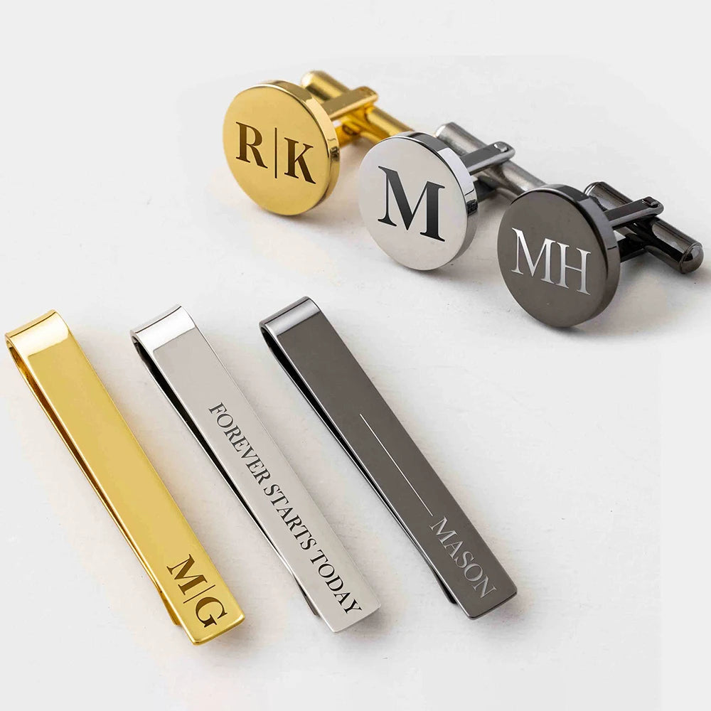 Custom Metal Cufflinks Tie Clip & Rectangle Gift Box Engraved Gift for Dad and Groomsmen Personalized Best Man Cufflinks Set