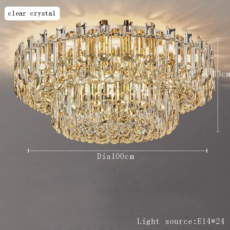 Modern Luxury Ceiling Lamp Smoke Clear Crystal Led Round Lighting for Living Room Bedroom Dining Room Gold Ceiling Chandelier