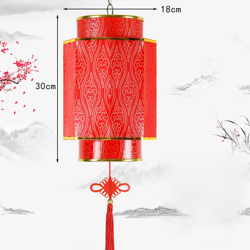 Chinese Red Lantern Chandelier Manual Material Outdoor Waterproof Sunscreen Printed Antique Sheepskin Festival Decor Lantern