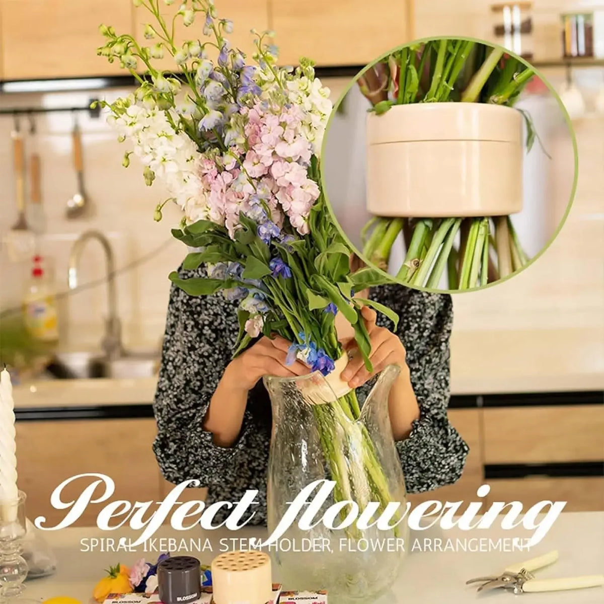 2024 New Spiral Ikebana Stem Holder Spiral Stem Holder for Vases Flower Arrangement Holder for Home and Office Decoration Flower