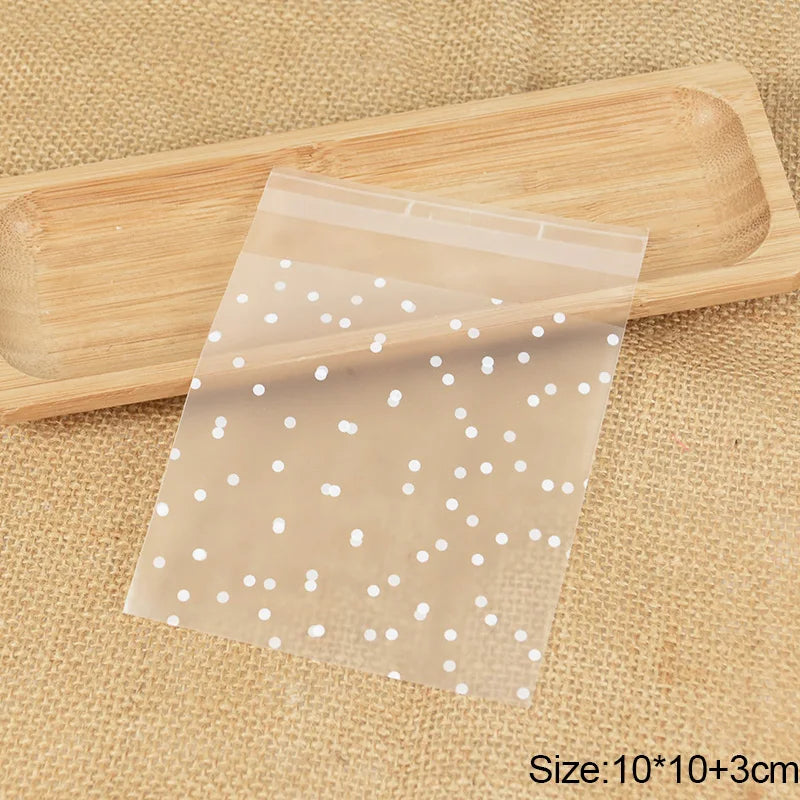 100Pcs Transparent Dot Candy Cookies Self Adhesive Gift Bag Pouches Wedding Brithday Gifts Packaging Bags Biscuits DIY Baking