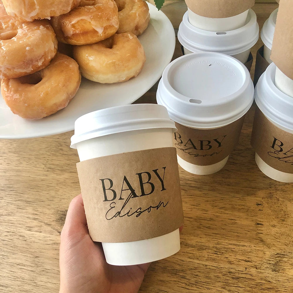 Personalized Disposable Ice Coffee Cup Sleeves Wedding Party Heat-Insulated Cup Holder Bar Reception Corrugated Paper Cup Cover