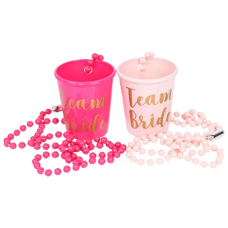 Bachelorette Party Team Bride To Be Cup Plastic Shot Glasses Necklace Beads Accessories Wedding Bridal Shower Hen Party Decor