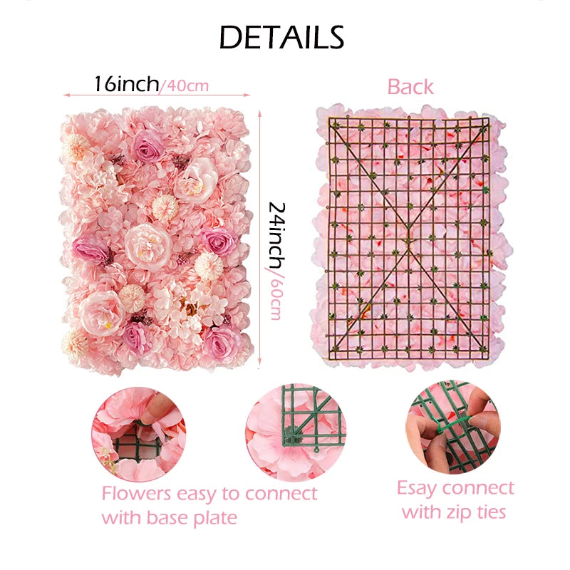 Silk Rose Flowers 3D Backdrop Wall Wedding Decoration Artificial Flower Wall Panel for Home Decor Backdrops Baby Shower