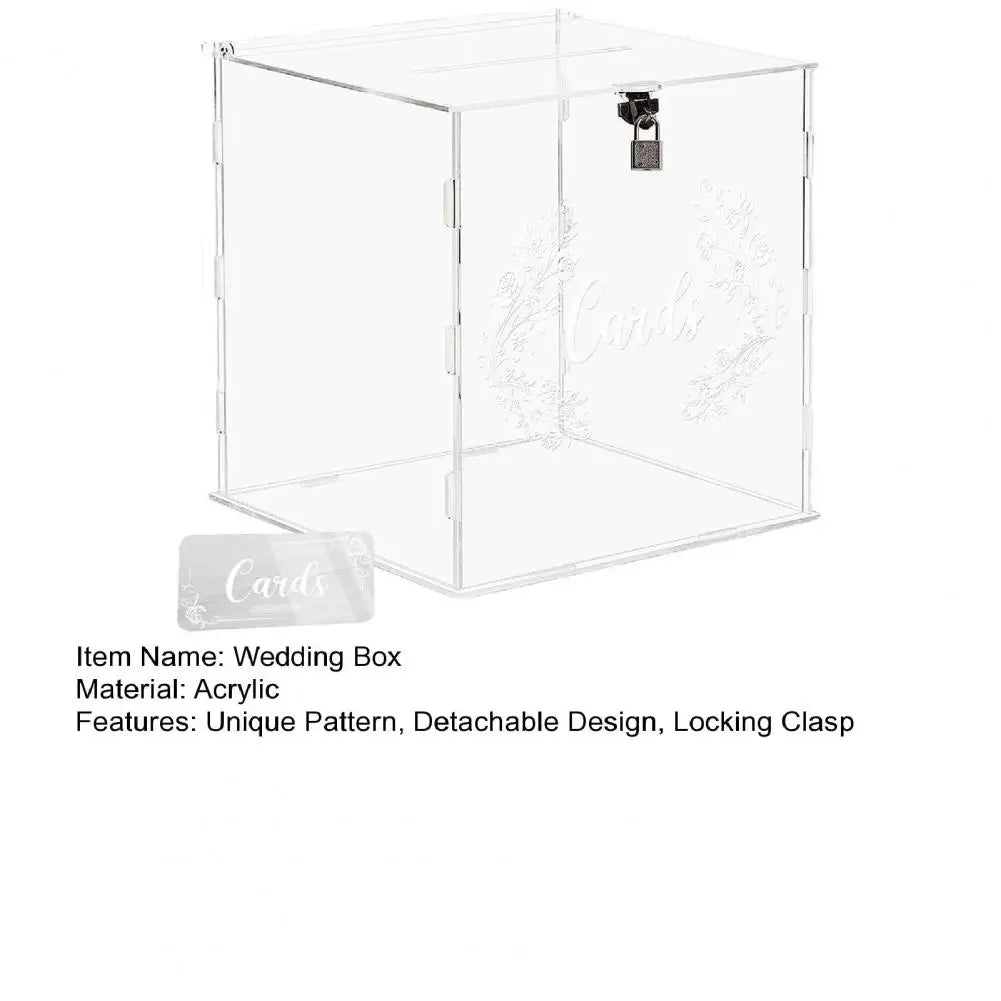 Wedding Card Box Clear Acrylic with Lock Detachable Design Gift Holder Reception Anniversary Birthday Graduation Events