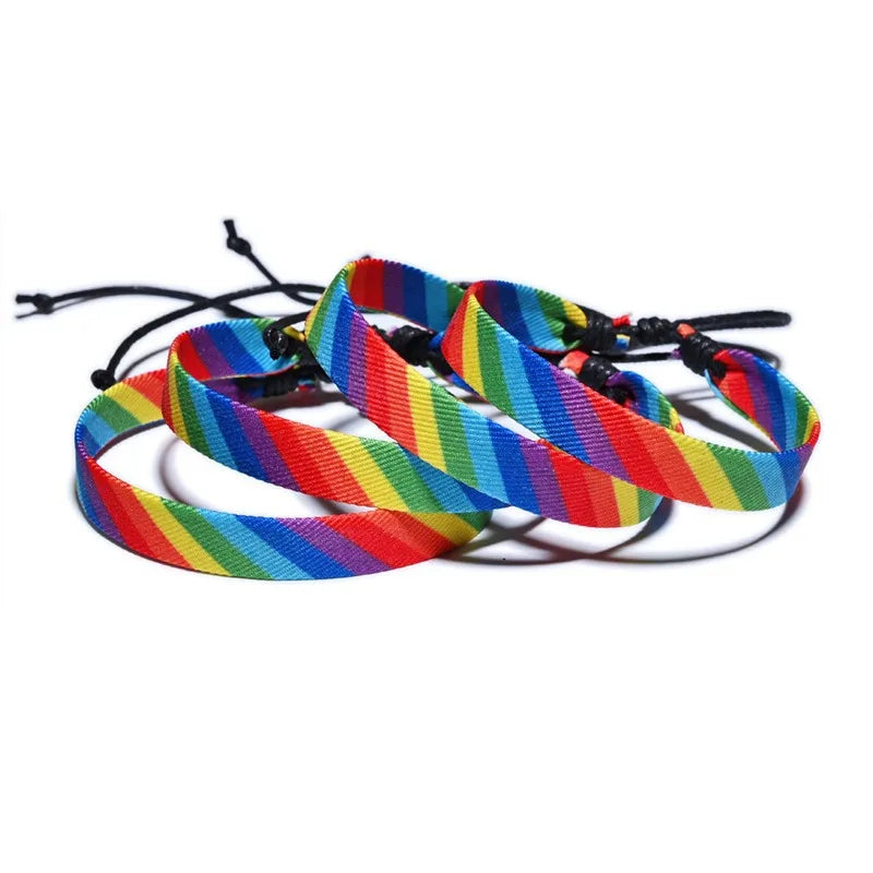 Handmade Braided Rainbow Bracelet Adjustable Lesbian LGBT Pride Month Bracelet