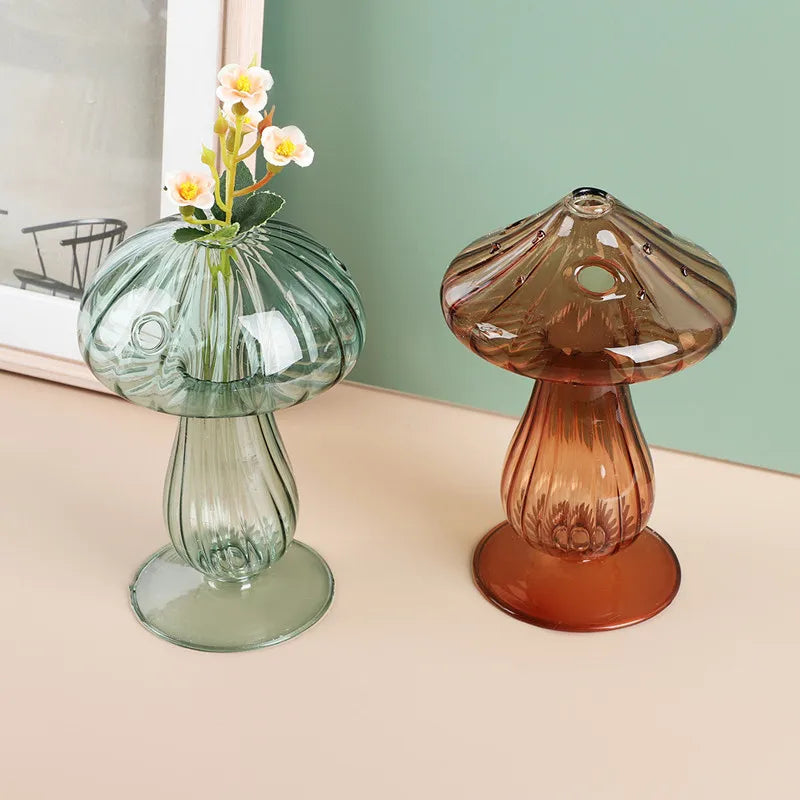 Mini Mushroom Glass Vase Hydroponic Aromatherapy Bottle Hydroponic Flower Plant Decoration Home Nordic Vase Table Creative Vase