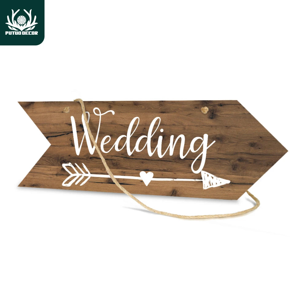 Putuo Decor Wedding Arrow Wooden Plate, Wood Plaque Welcome Guide Board for Marry Wedding Scene Sweet Love Irregular Sign