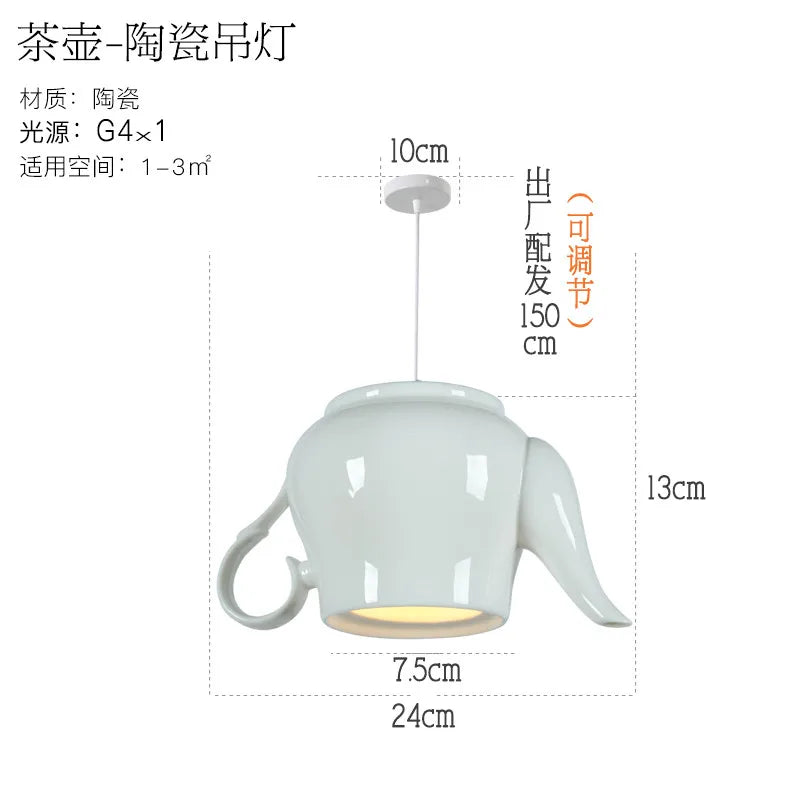Modern Tea Cup Teapot Hanging Lamp Ceramic Led Pendant Lights Dining Room Kitchen Home Decor Luminaire Lighting Fixtures