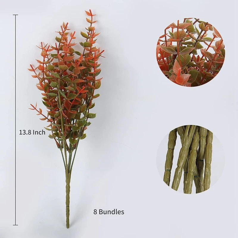 Autumn Artificial Flowers Bouquet Orange Fake Eucalyptus Plant for Home Room Decor Garden Wedding Halloween Christmas Decoration