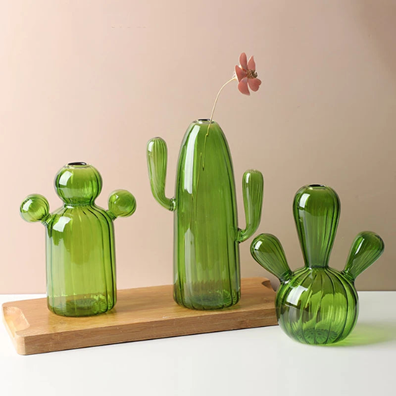 Cactus Glass Vase Small Fresh Glass Decorations Simple Home Living Room Desktop Ornaments Home Supplies