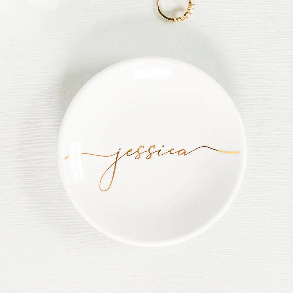 Personalized Trinket Dish Bridal Shower Gift for Her Wedding Engagement Couple Jewelry Tray Round Ring Holder Plate Wedding Deco