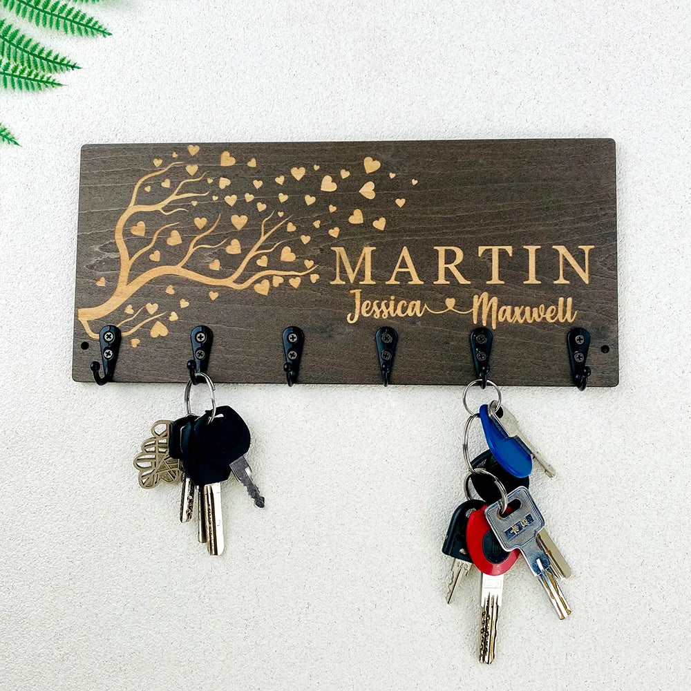 Personalized Key Holder for Wall Wood Custom Key Hook Key Hanger Housewarming Gift Wall Home House Warming Presents Decortion
