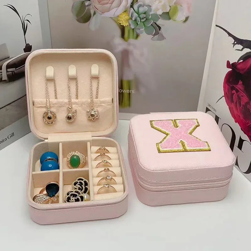 Mini Jewelry Storage Box Bridesmaid Gift Ideas Travel Jewelry Case Initial Letter with Name Birthday Party Box Mother's Day Gift